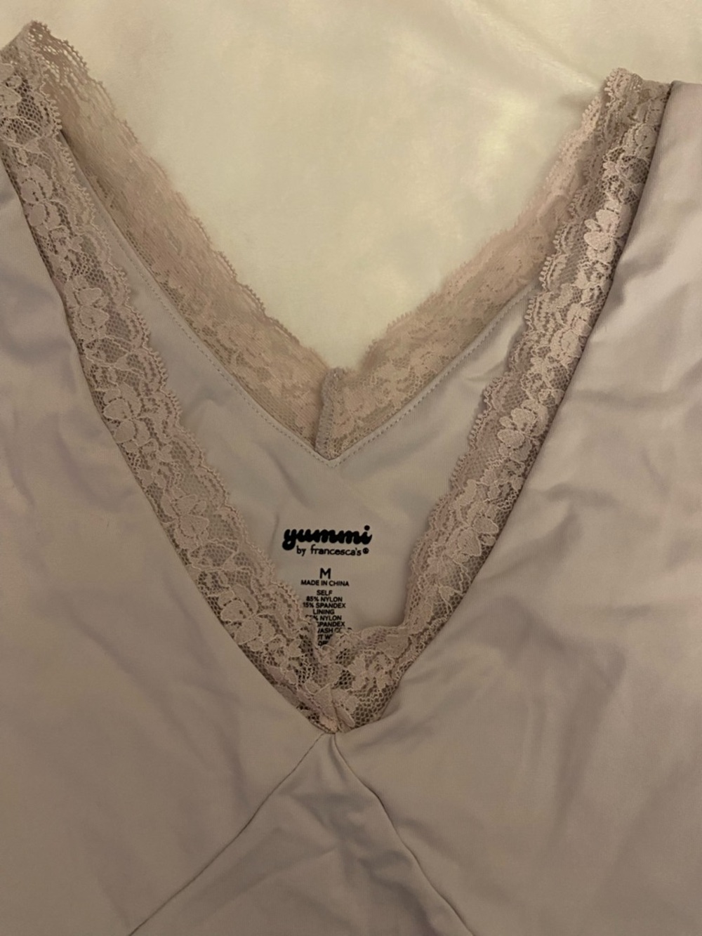 Francesca's Collections Lace-Trim Chemise in Light Taupe